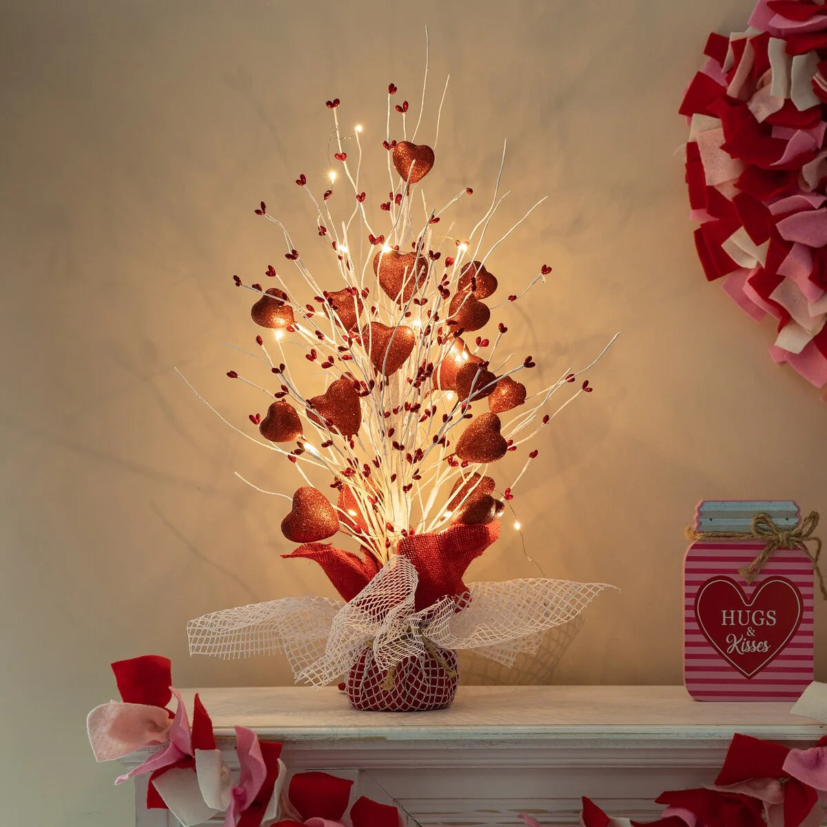 Glitzhome Heart Berry & Fleur-de-Lis Tree Valentine's & Mardi Gras Tree