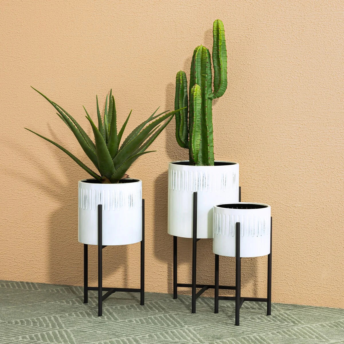 Glitzhome Set of 3 Modern Metal Cachepot Planters with Stands Plant Flower Pot Indoor Outdoor