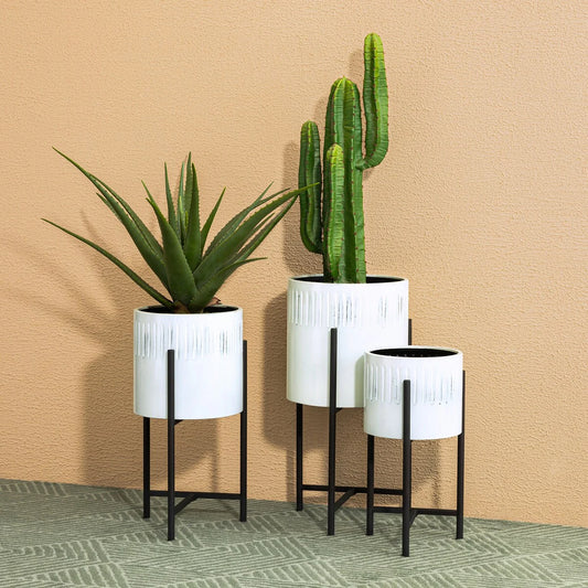 Glitzhome Set of 3 Modern Metal Cachepot Planters with Stands Plant Flower Pot Indoor Outdoor