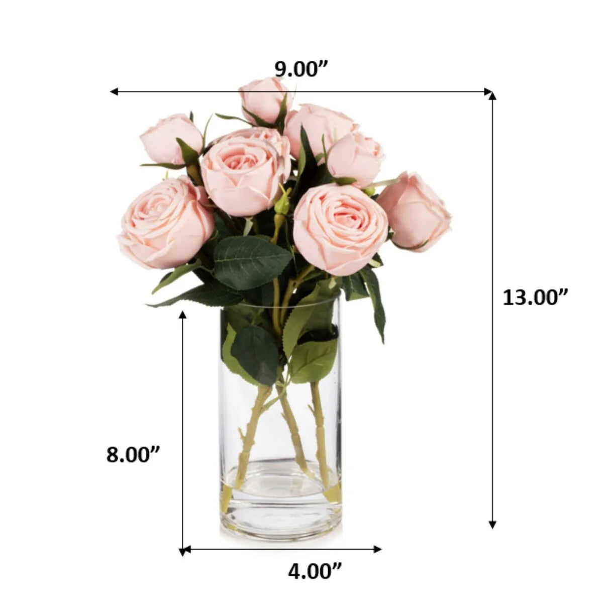 Enova Home Artificial Silk Rose Flowers in Clear Glass Vase with Faux Water for Home Office Wedding Decoration - N/A