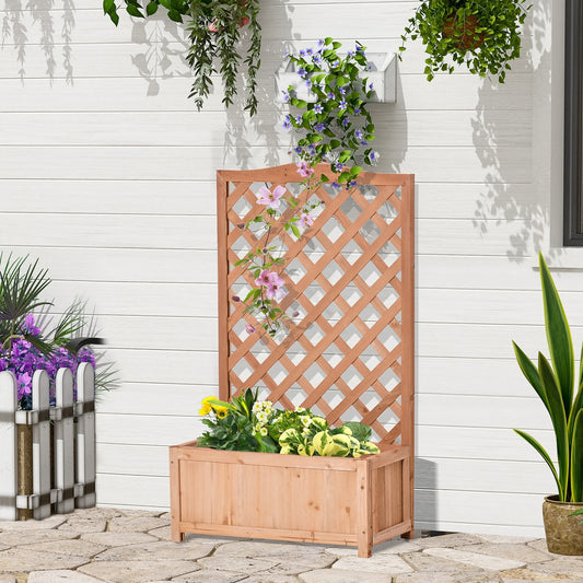 Outsunny 28" x 11" x 46" Raised Garden Bed Wood Planter Box with Trellis for Vine Climbing, to Grow Vegetables, Herbs
