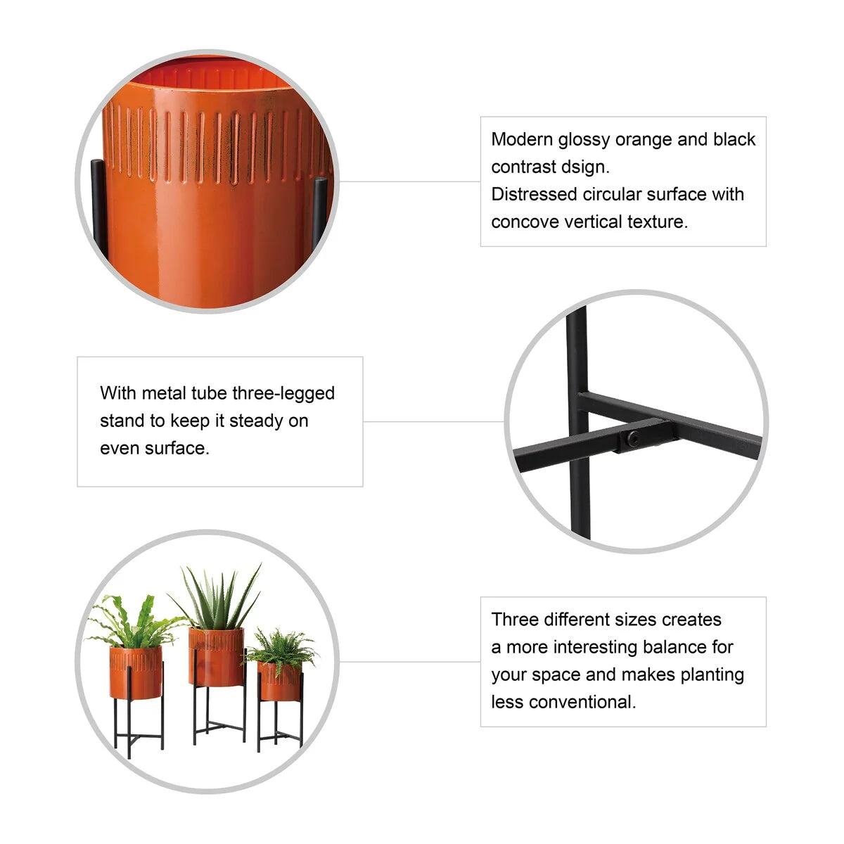 Glitzhome Set of 3 Modern Metal Cachepot Planters with Stands Plant Flower Pot Indoor Outdoor