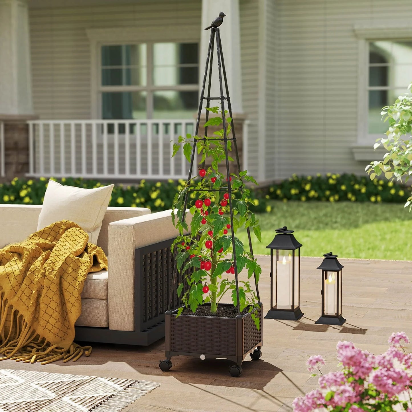 Costway 1/2 PCS Raised Garden Bed with Plant Box & Obelisk Trellis