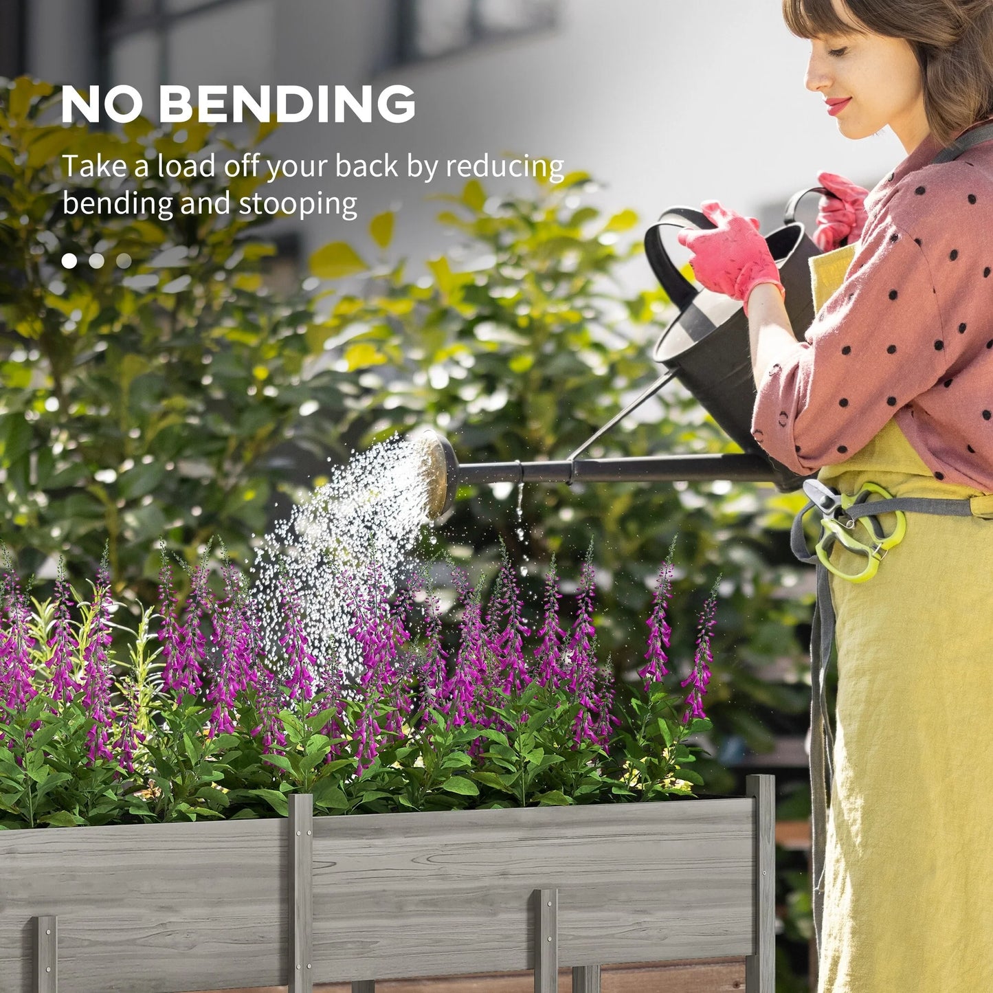 Outsunny Wooden Raised Garden Bed with Bed Liner and Drain Holes, Large Elevated Planter Box with Legs