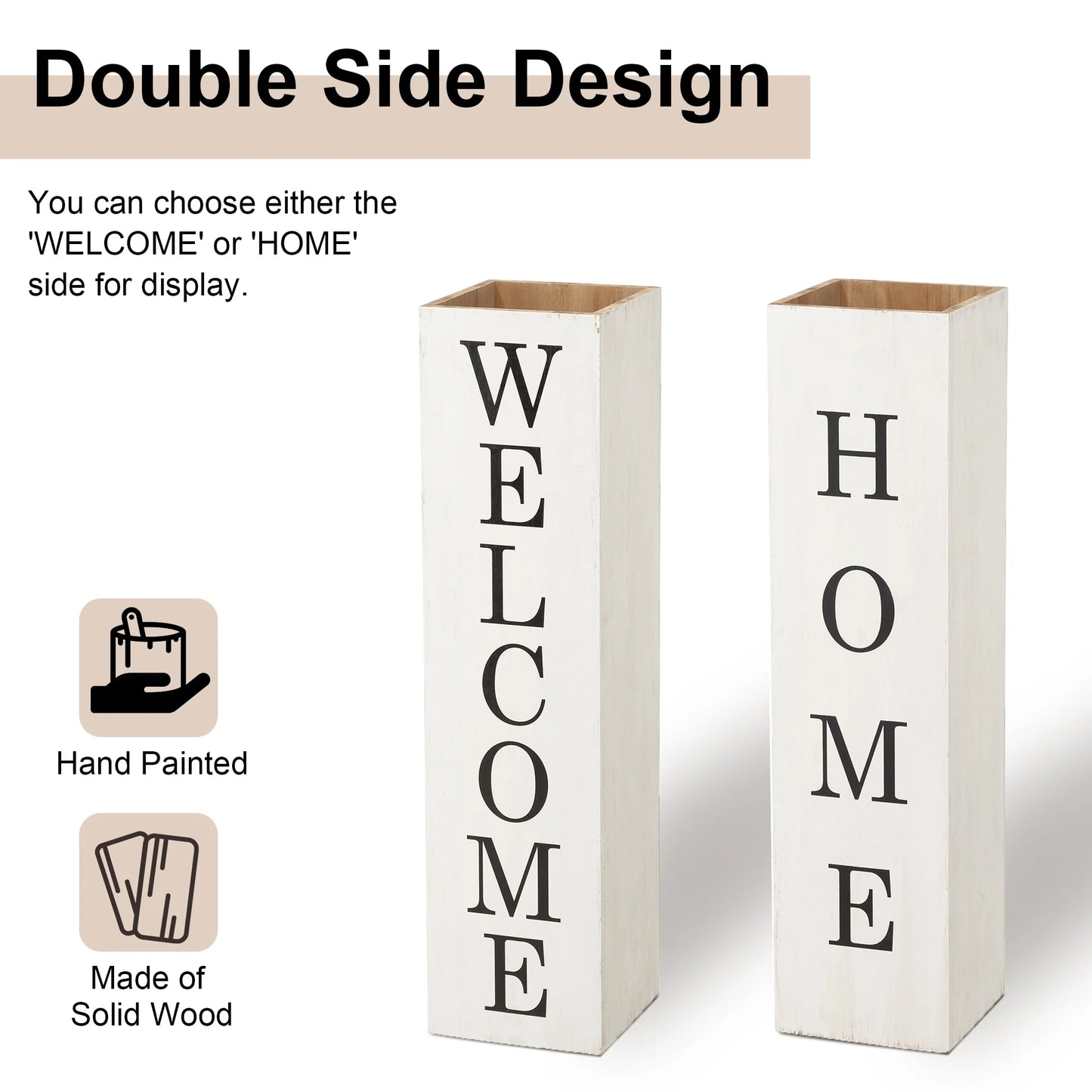 Glitzhome 30"H Rustic Welcome & Home or Welcome & Porch Double Sided Wooden Planter Sign Front Door Decor(2025 Quality-upgraded)