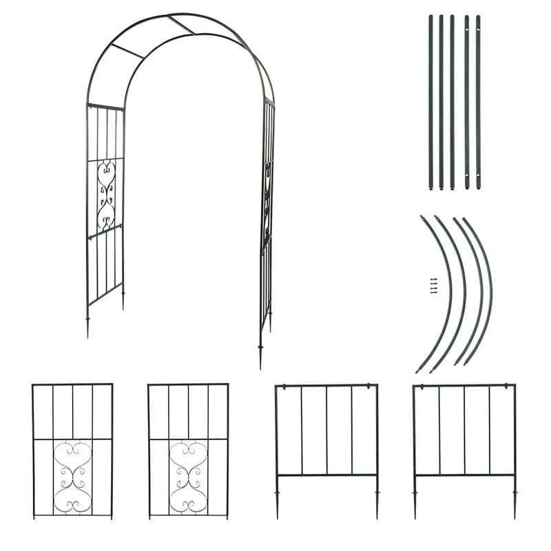 87" Arc Roof Wrought Iron Arch Plant Climbing Frame - Dark Green