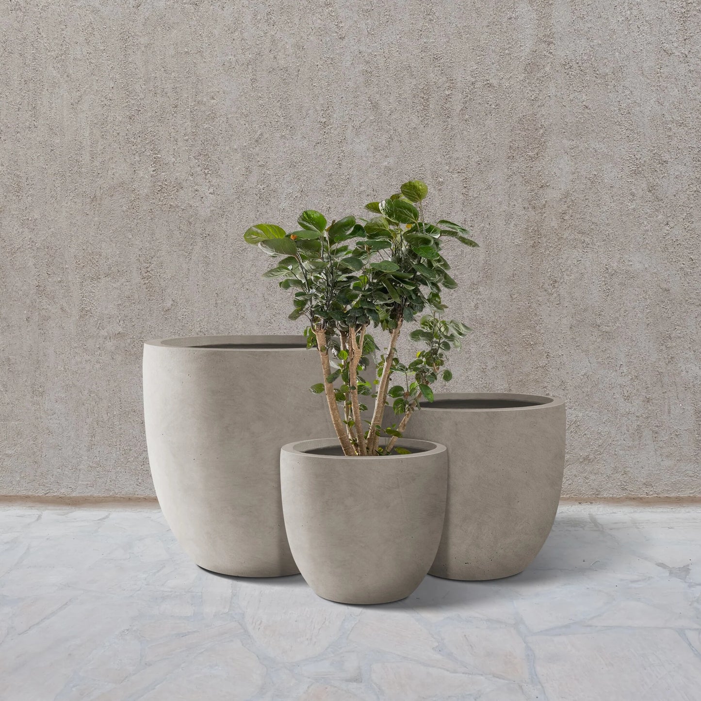 Kante 20", 16.5", 13.3"W Weathered Finish Round Concrete Planters (Set of 3), Outdoor/Indoor Decorative Pots w/ Drainage Hole