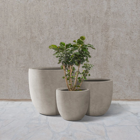 Kante 20", 16.5", 13.3"W Weathered Finish Round Concrete Planters (Set of 3), Outdoor/Indoor Decorative Pots w/ Drainage Hole