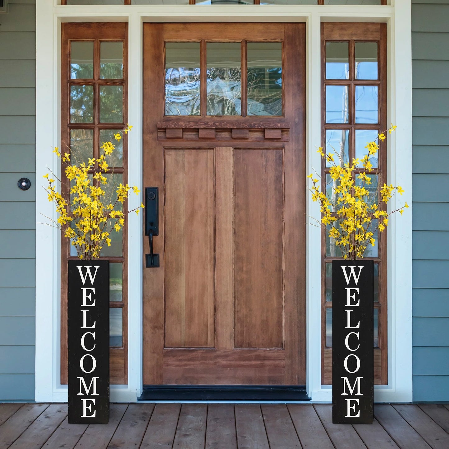 Glitzhome 30"H Rustic Welcome & Home or Welcome & Porch Double Sided Wooden Planter Sign Front Door Decor(2025 Quality-upgraded)