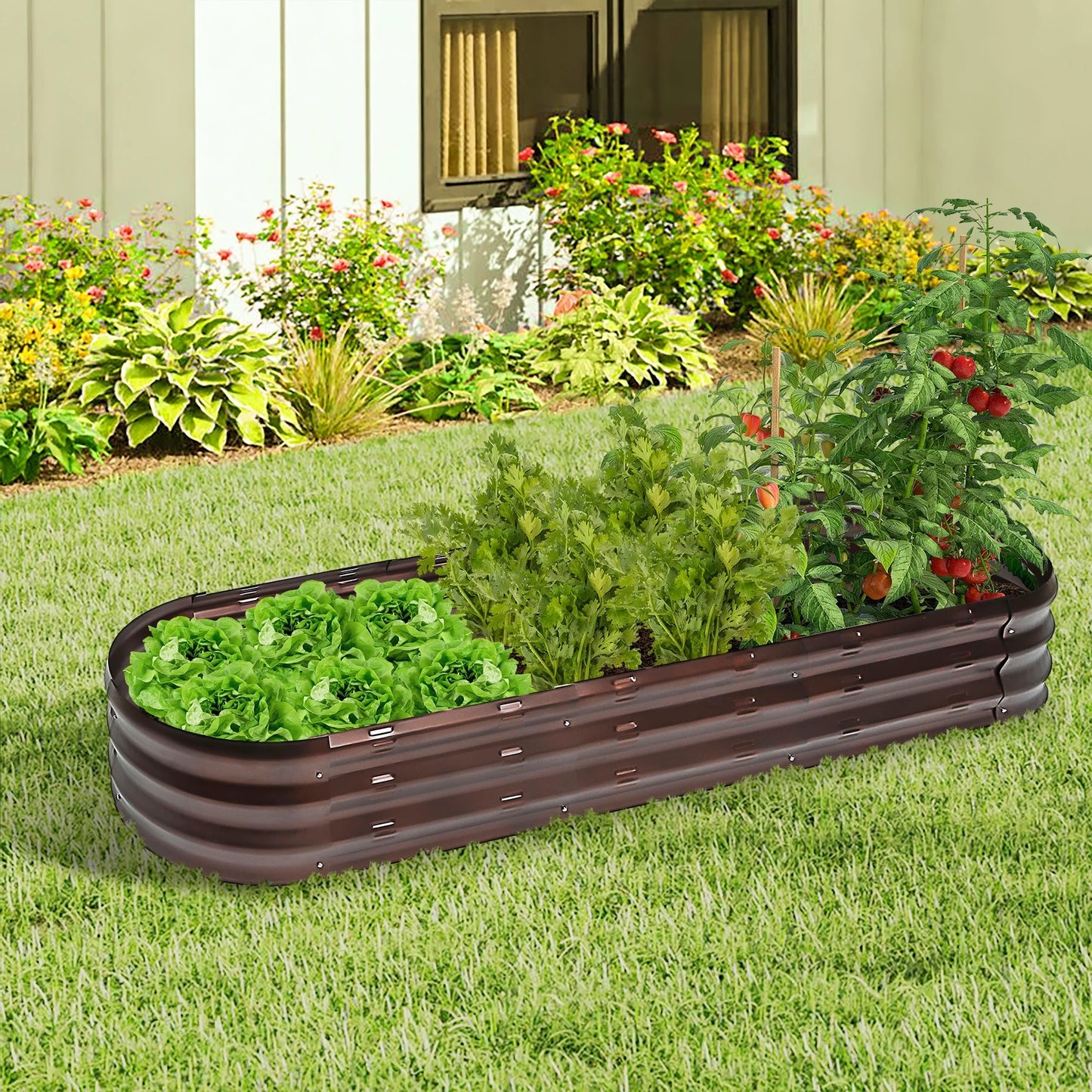 Brown Metal 5.5-Ft Oval Raised Garden Bed Planter - 5.5ft W x 1.625ft D x 0.8ft H