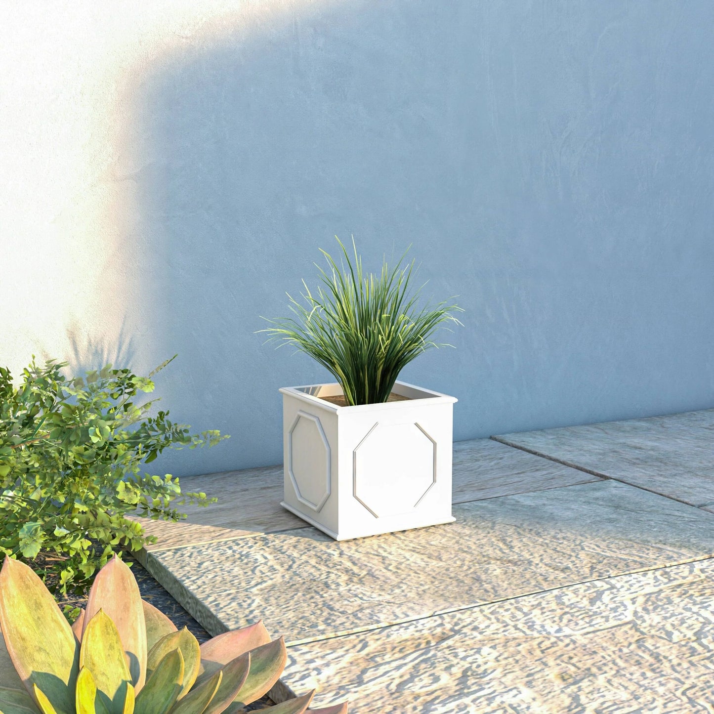 Sprout Modern Fiberstone and MgO Clay Square Planter Pot with Drainage for Home Garden Yard Patio Porch Office Decor
