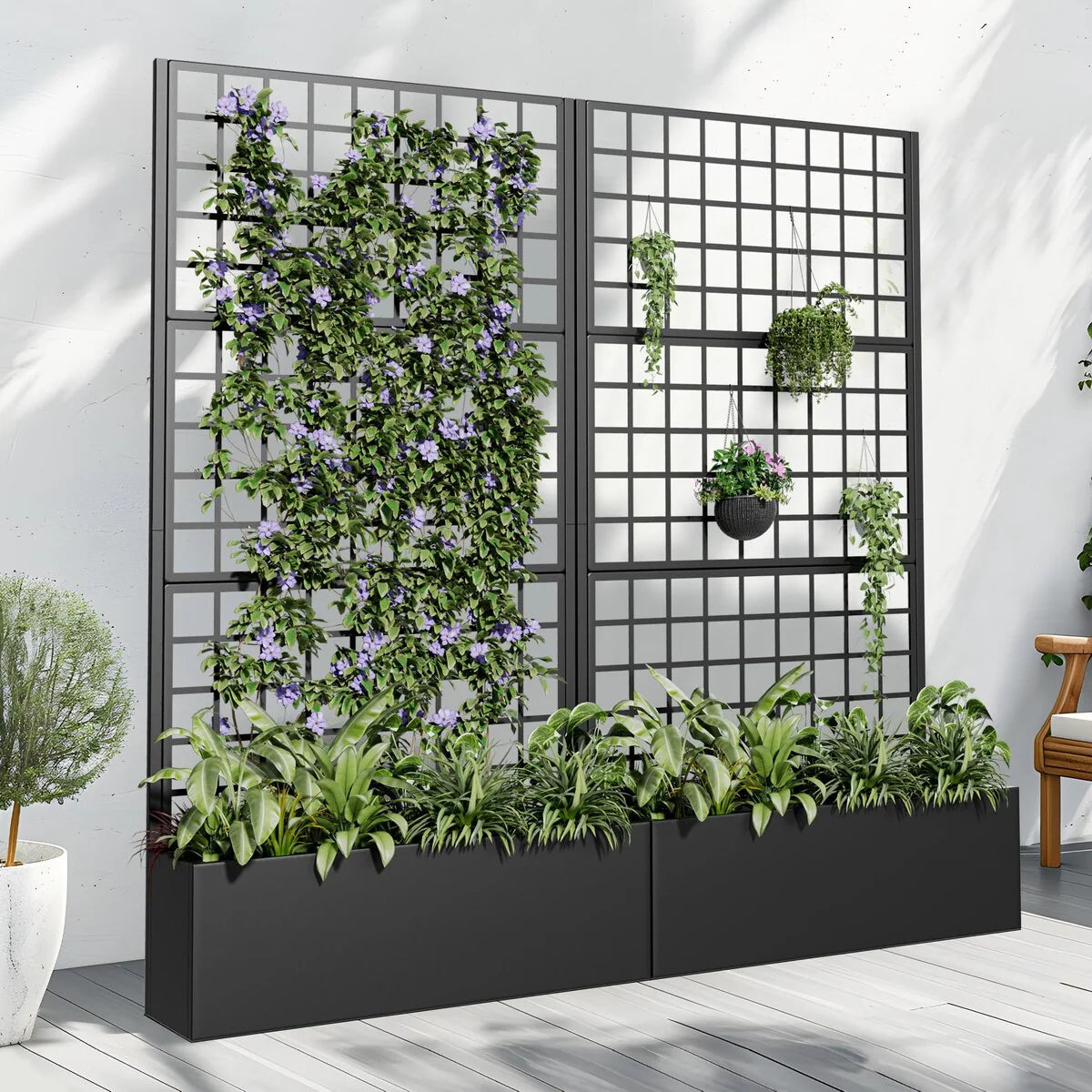 Movable Raised Garden Bed with Trellis and Lockable Wheels - 71*35