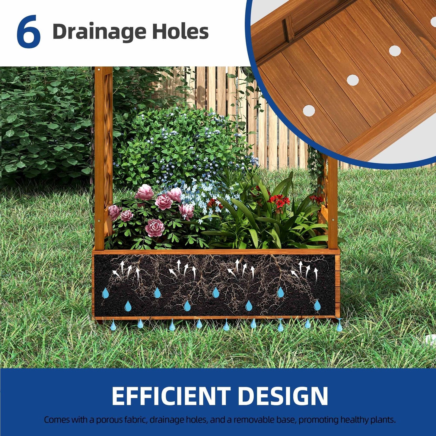 Moasis Outdoor Garden Solid Wood Planter Box with Arch Trellis,Free-Standing Planters Raised Bed for Climbing Plants