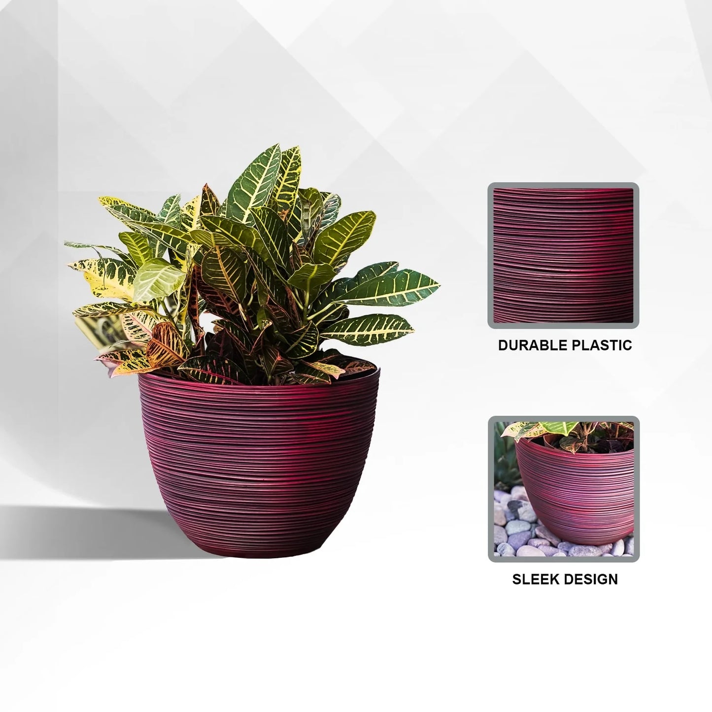 Xbrand Modern Nested Round Textured Pot Planter, Set of 3, 12 Inch Tall, Red