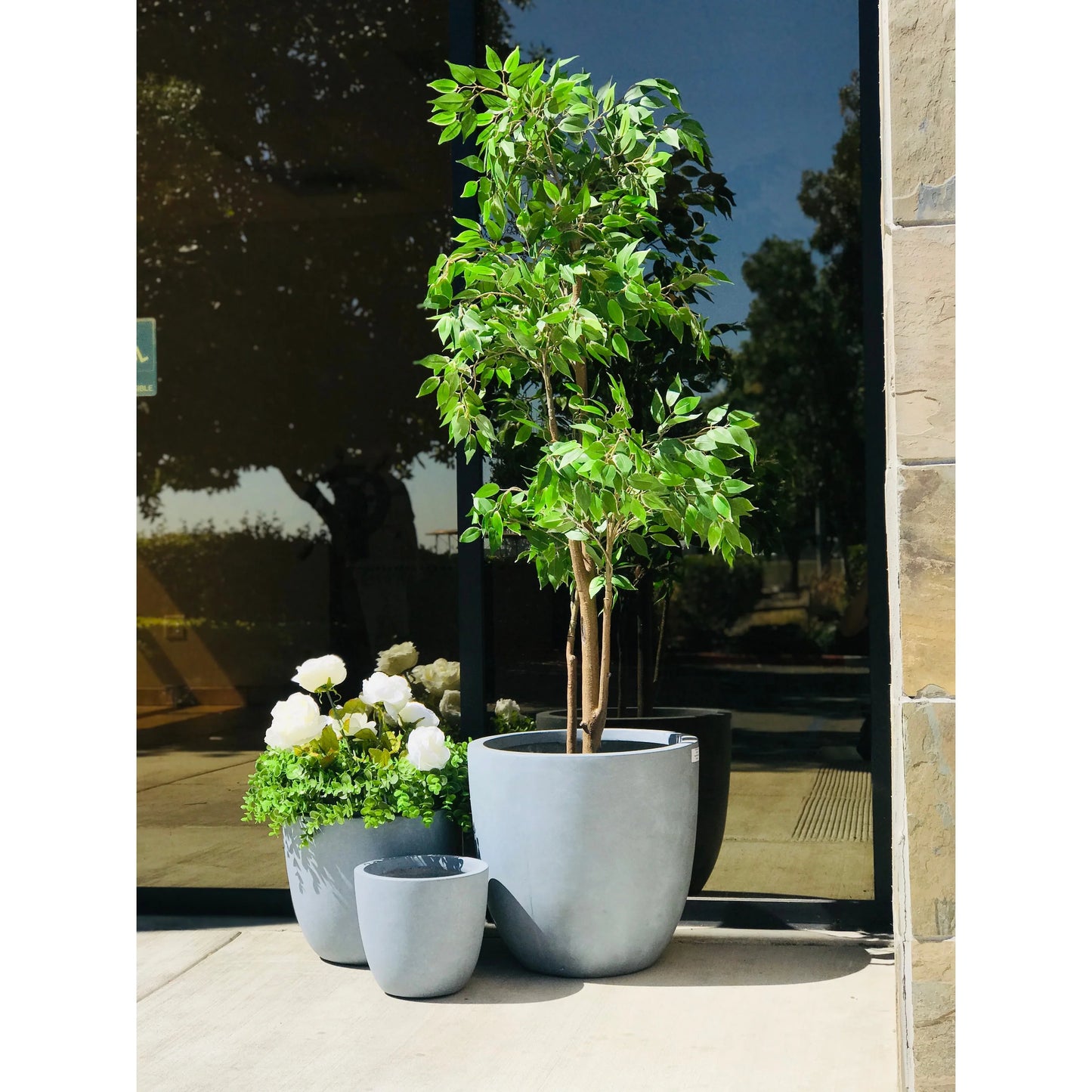 Kante Large Concrete Round Planters (Set of 3), Outdoor/Indoor, Modern, Lightweight, Weather Resistant (Slate Gray)