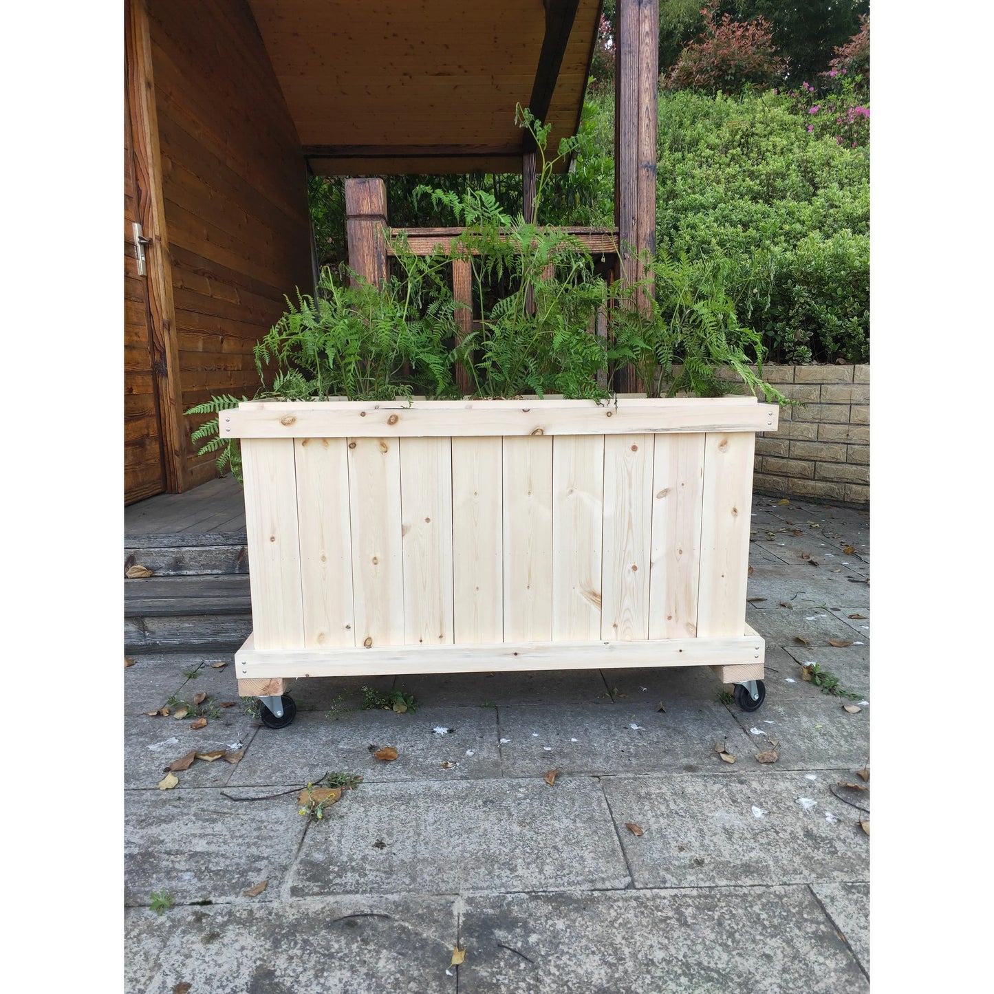 45inx25inx14in Solid Wood Rolling Planter Barrier