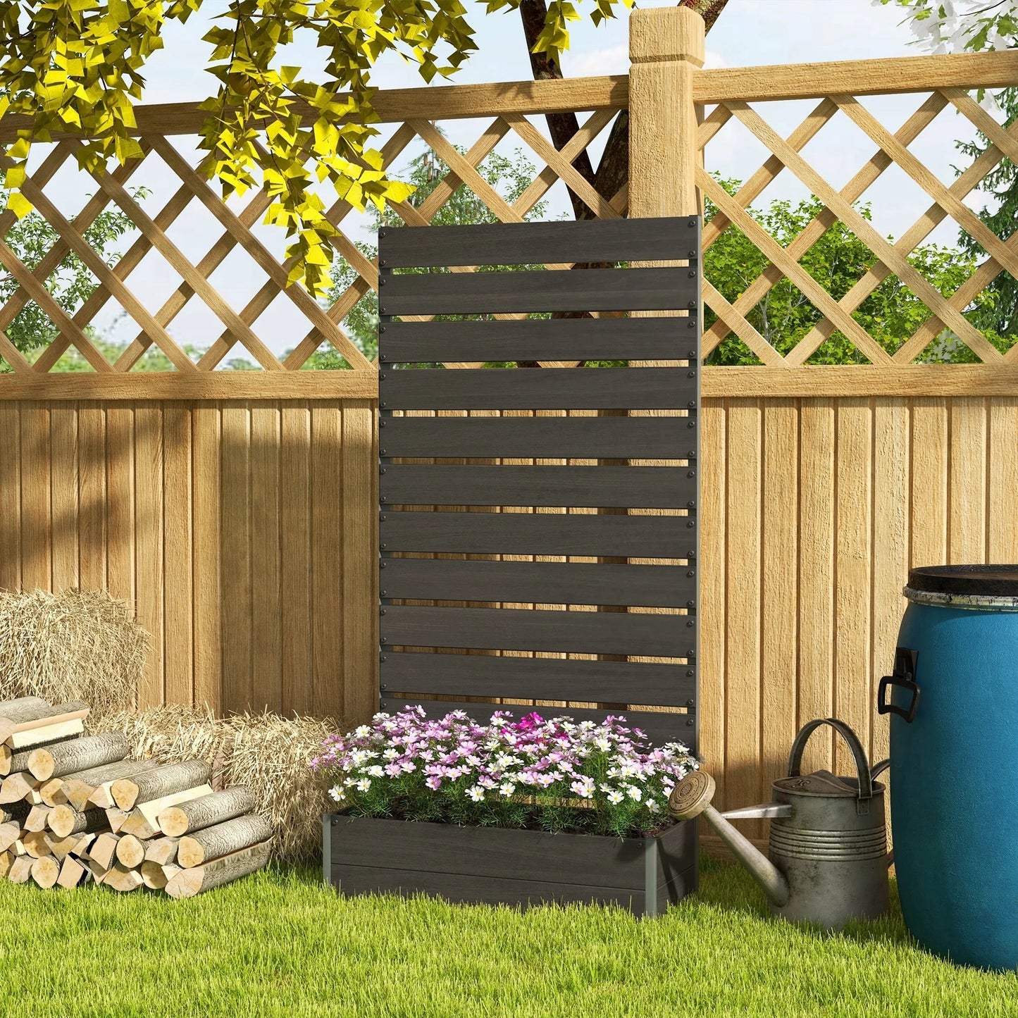 Outsunny Raised Garden Bed with Trellis for Climbing Plants, Planter Box with Self Draining Gap, Freestanding Trellis Planter