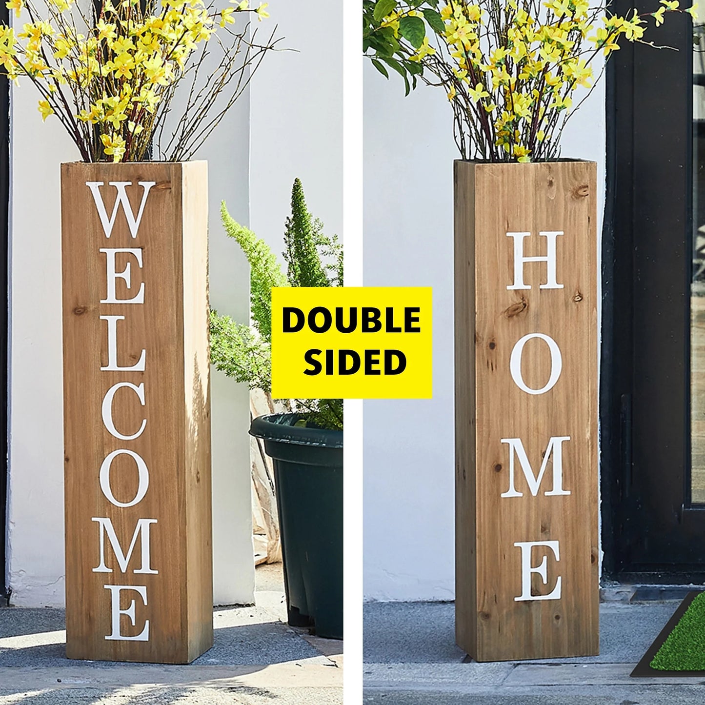 Glitzhome 30"H Rustic Welcome & Home or Welcome & Porch Double Sided Wooden Planter Sign Front Door Decor(2025 Quality-upgraded)