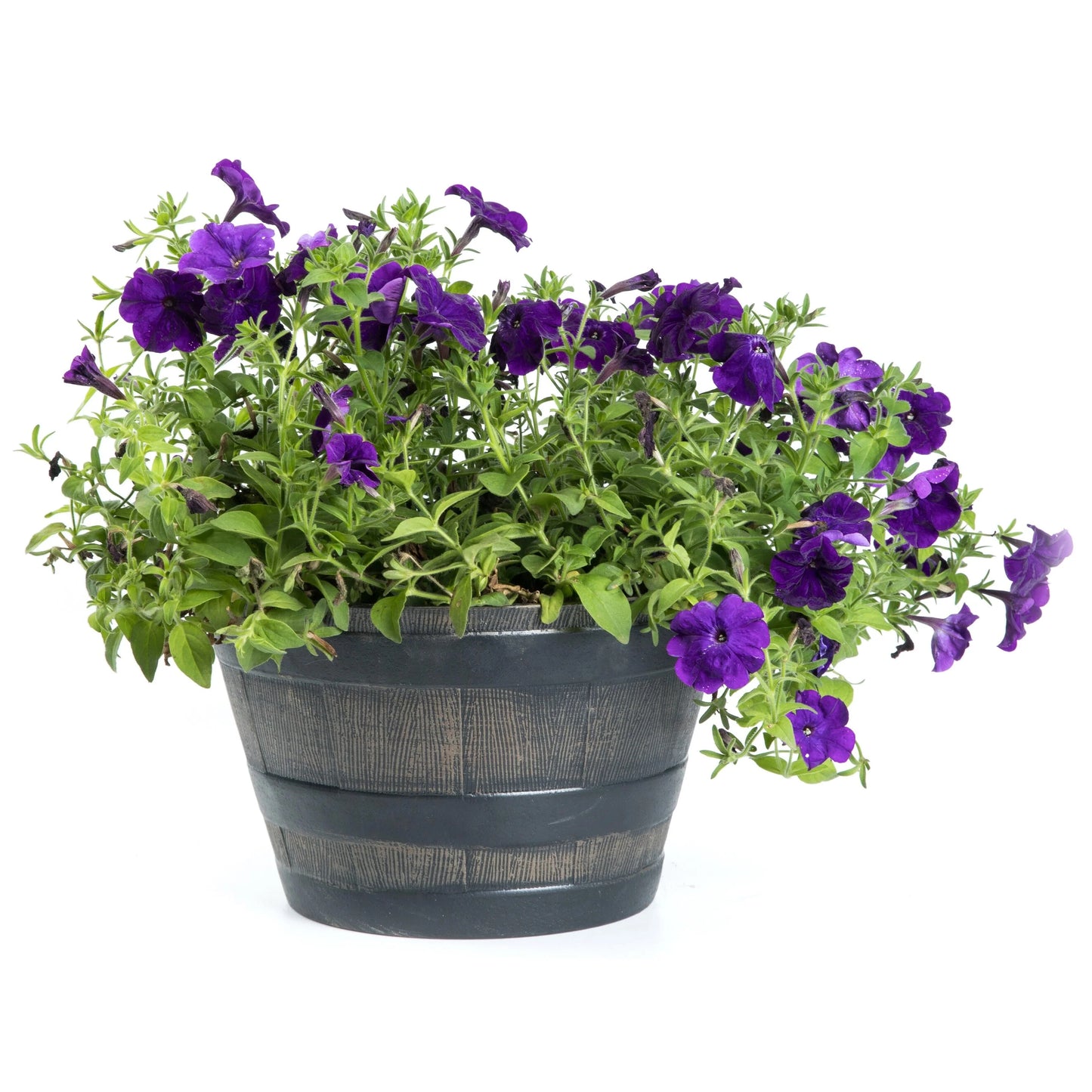 Gardenised 4-Piece Round Half Barrel Flower Pots Rustic Farmhouse Style Faux Wood Planter Containers for Indoor & Outdoor Use