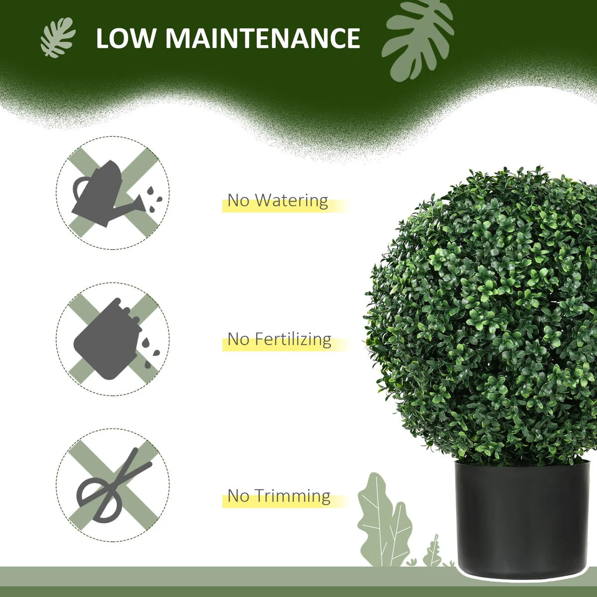 HOMCOM Set of 2 20.5" Artificial Ball Boxwood Topiary Trees with Pot
