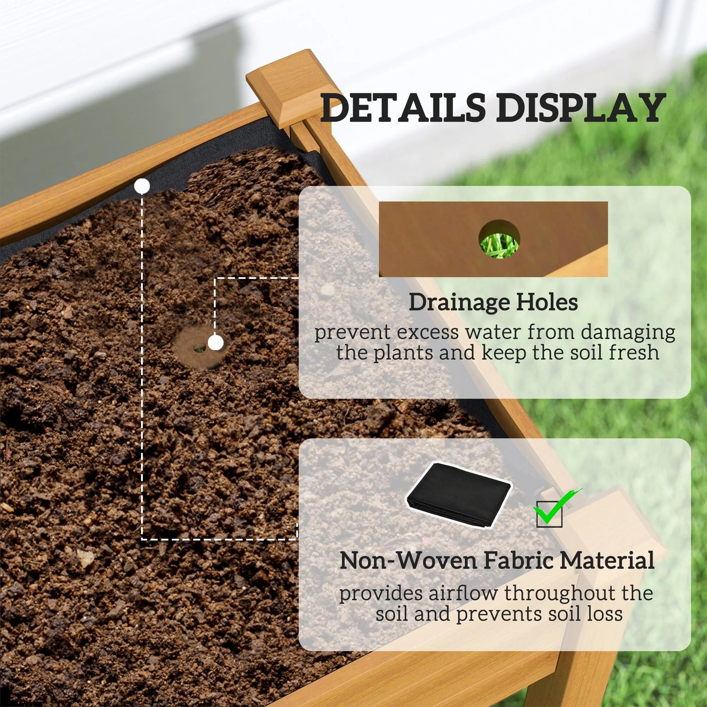 Outsunny Raised Garden Bed with PE Greenhouse Cover Outdoor Elevated Wood Planter Box for Herbs and Vegetables