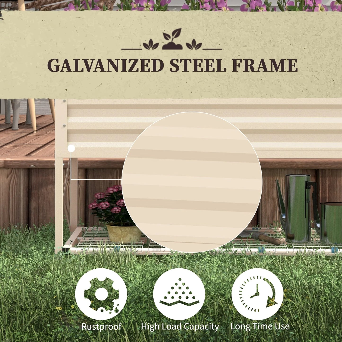 Outsunny Raised Garden Bed with Galvanized Steel Frame, Storage Shelf and Bed Liner, Elevated Planter Box