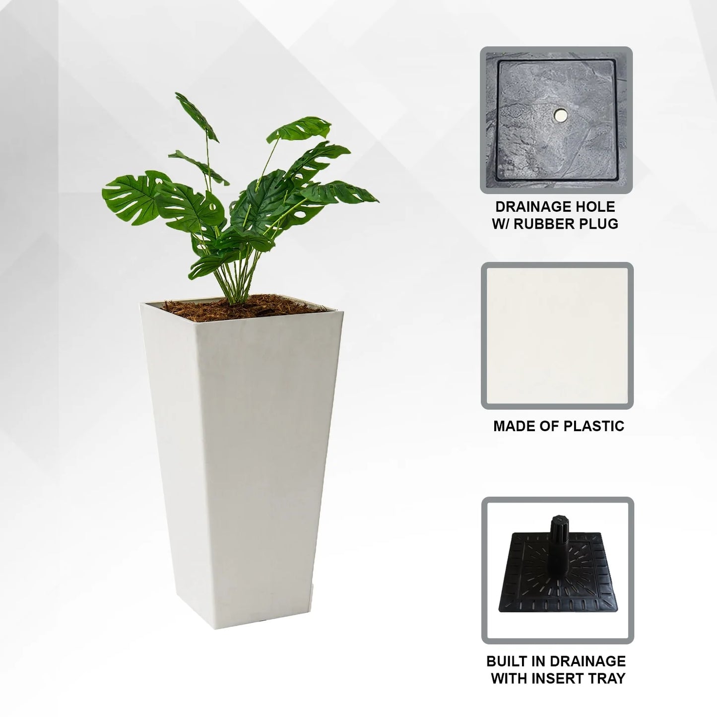 XBrand Modern Square Tapered Planter – 28" or 30" Tall, Indoor & Outdoor Use