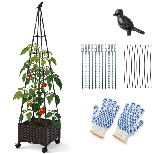 Costway 1/2 PCS Raised Garden Bed with Plant Box & Obelisk Trellis