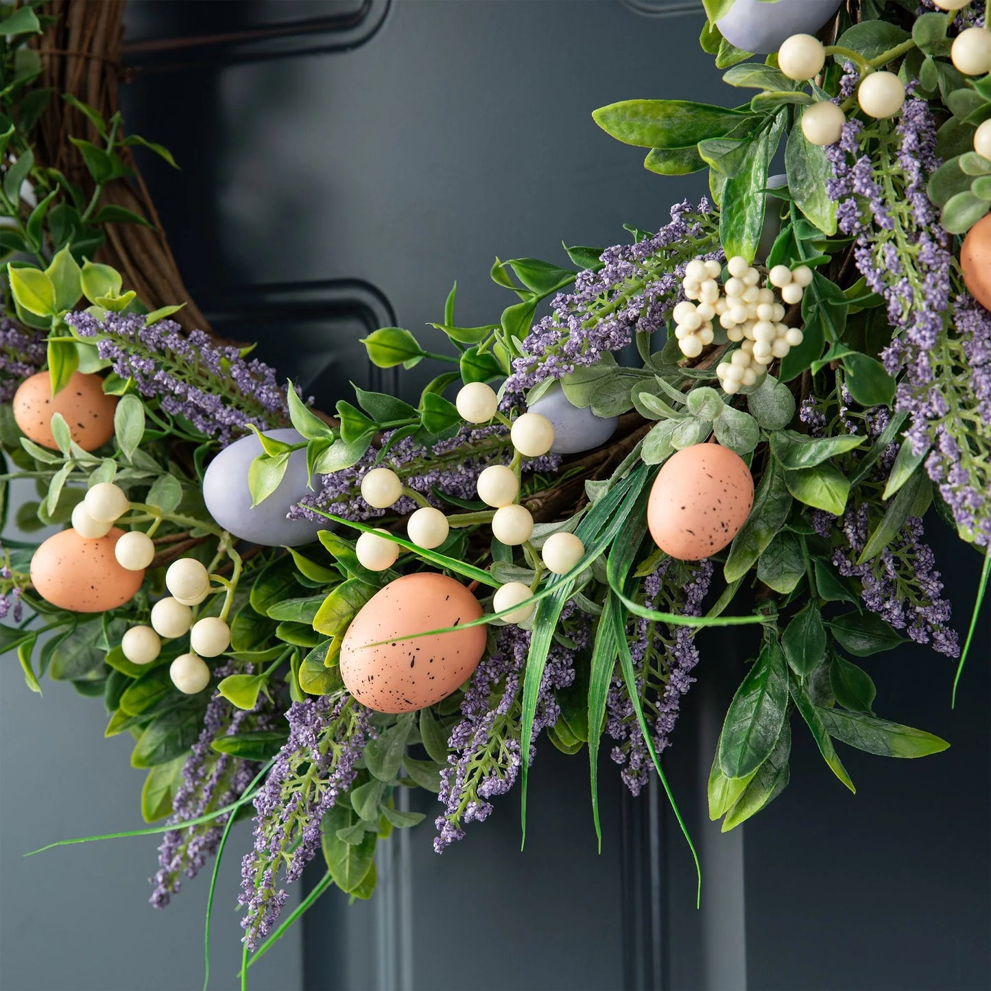 Glitzhome 22"D Artificial Easter Spring Eggs Berries Wreath for Front Door Wall Decor