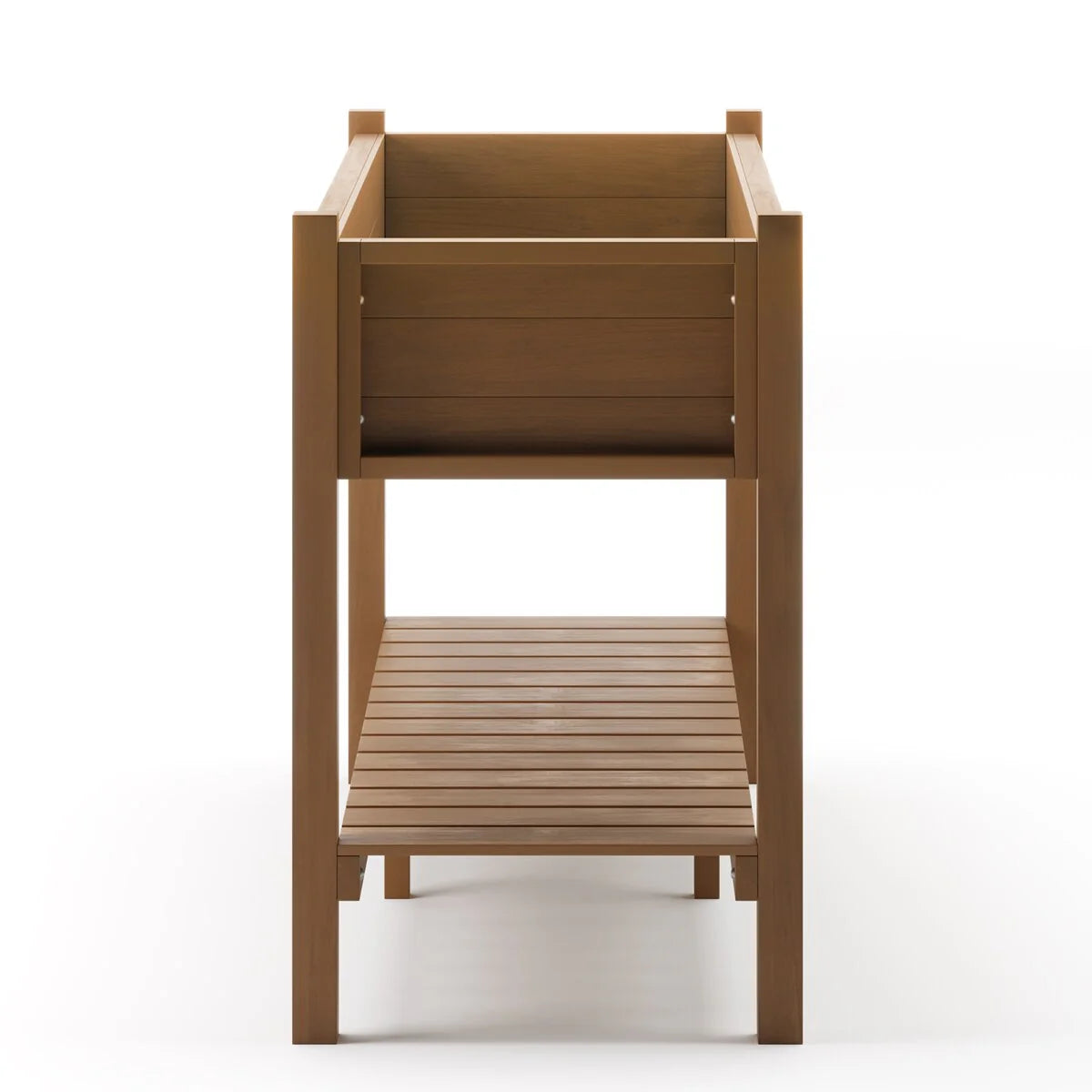 LUE BONA Patio Plastic Raised Elevated Garden Bed HDPS Planter Box Stand with Storage Shelf and Legs