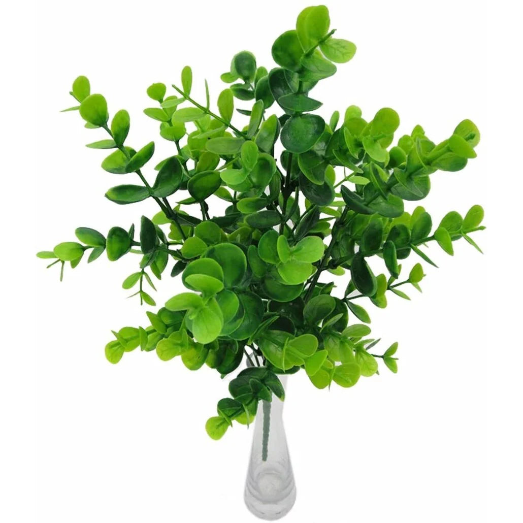 Enova Home 4 Pack Artificial Fake Green Plant Eucalyptus Plastic Leaves Grasses Bush for Home Table Office Outdoor Decoration