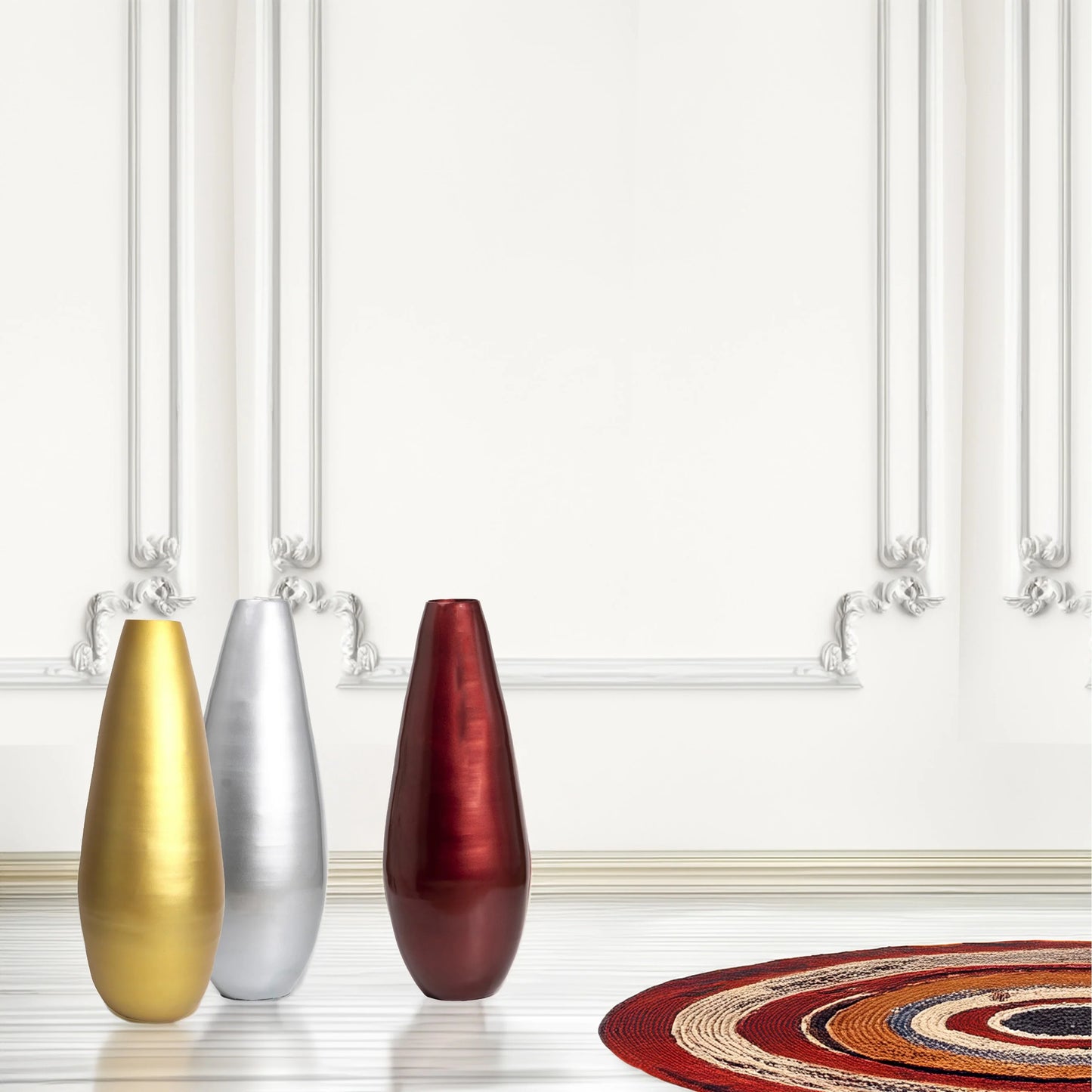 31.5" Spun Bamboo Tall Floor Vase - Sleek Matte Finish, Elegant Home Decoration, Modern Accent Piece, Living Room Decor