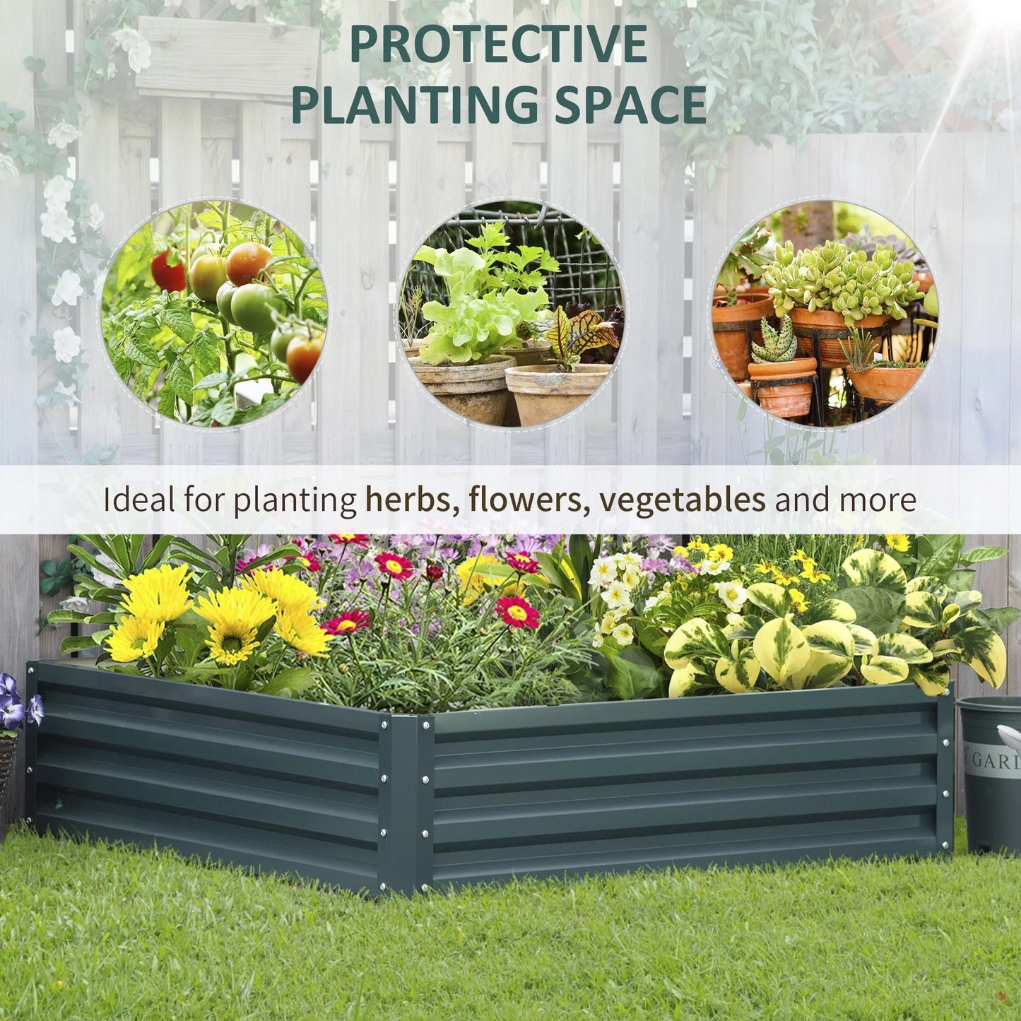 Outsunny 4' x 4' x 1' Raised Garden Bed Box with Weatherized Steel Frame for Vegetables, Flowers, & Herbs, Green