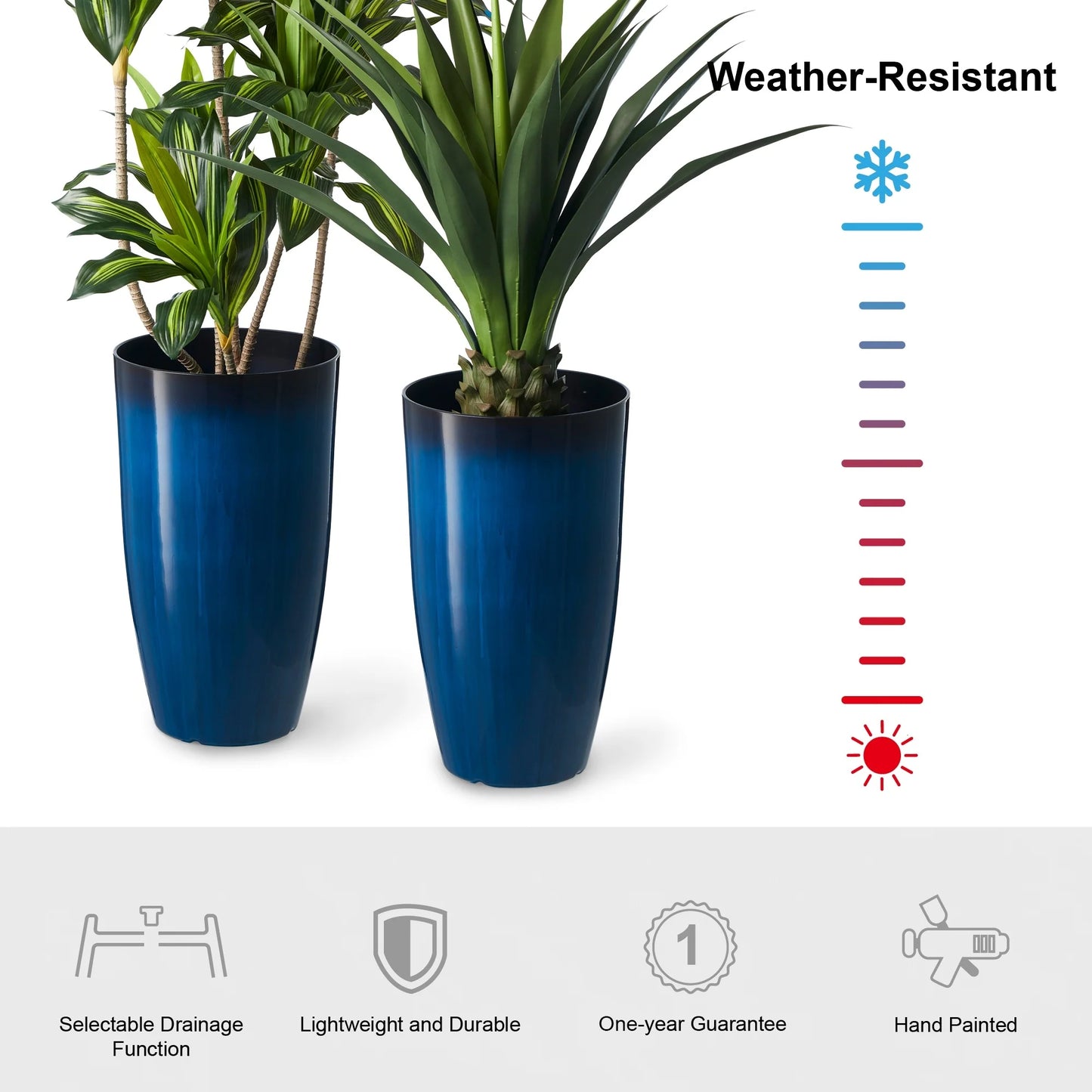 Glitzhome 23.5"H Set of 2 Oversized Gradient Blue/Green Tall Plastic Planter