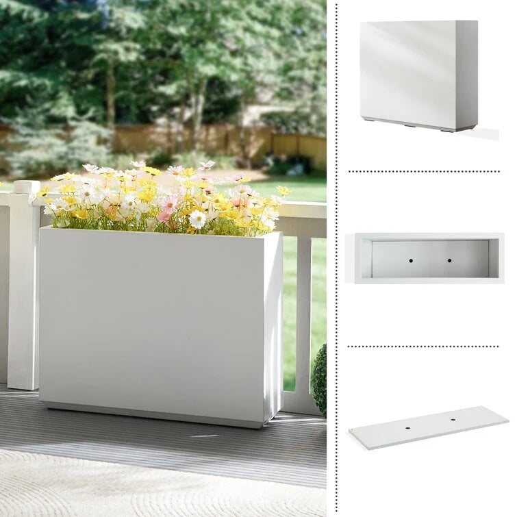 Metallic Heavy Planter for Outdoor Plants, 24.02" H x 30" W x 9.84" D	Tall and Long Metal Divider Planter Box