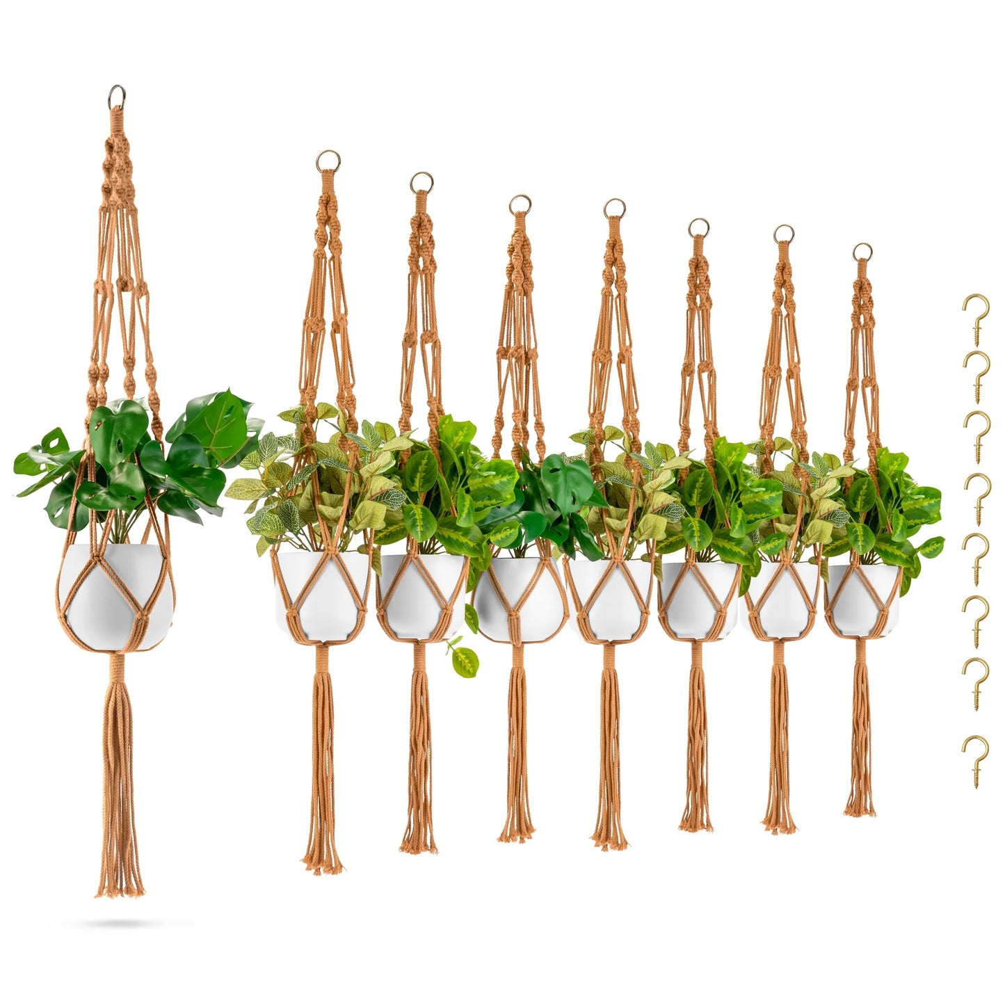 Macrame Plant Hanger (4, 6, 8 Pack) Indoor Outdoor Hanging Plant Pots Cotton Rope, Elegant for Home, Patio, Garden