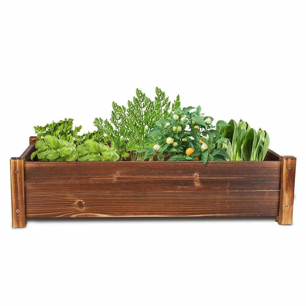 Raised Planter Trough Wood Garden Vegetables Raised Box Outdoor