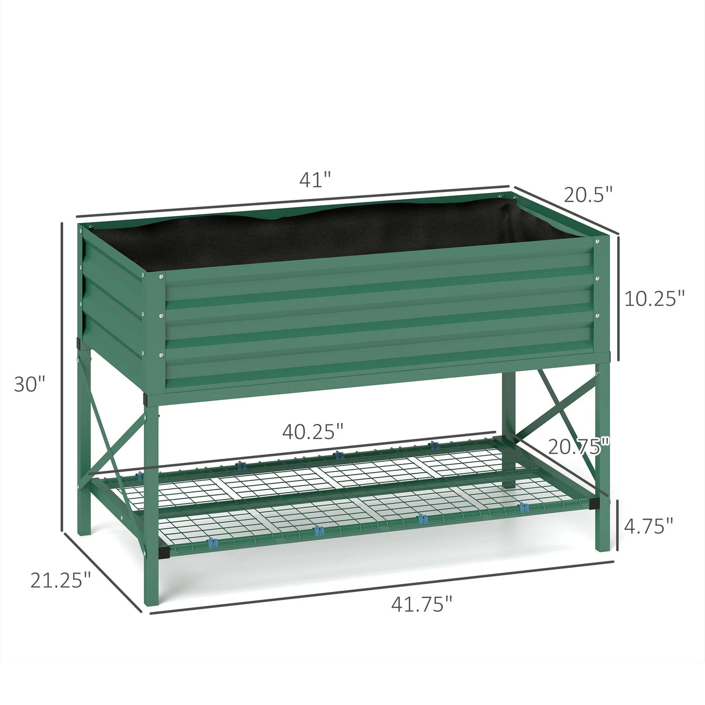 Outsunny Raised Garden Bed with Galvanized Steel Frame, Storage Shelf and Bed Liner, Elevated Planter Box
