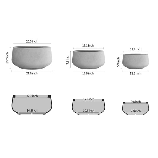 Kante 21.6", 16.9", 12.5"W Round White Concrete Planters (Set of 3), Outdoor/Indoor