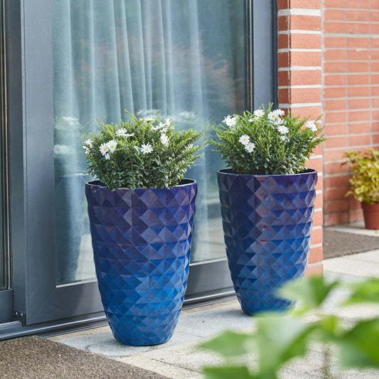 Glitzhome 19.75" H Eco-Friendly Oversized Faux Ceramic Diamond Textured Tall Planter Porch Flowerpot (Set of 2)