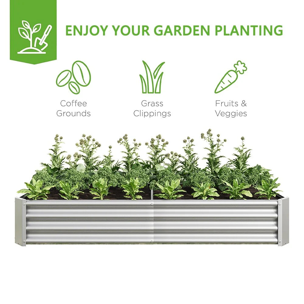 Outdoor Galvanized Metal Raised Garden Bed Kit - 6 x 3 x 1 ft