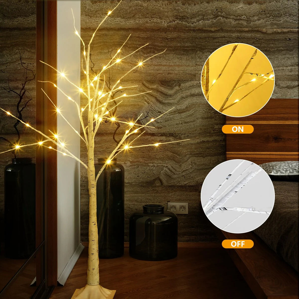 LED Lighted Birch Tree with Fairy Lights for Decoration Inside Outside