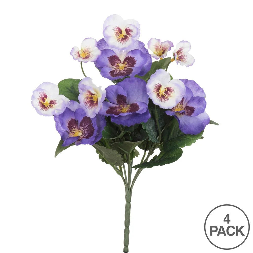 Vickerman 10" Artificial Purple Pansy Bush, 4 per pack