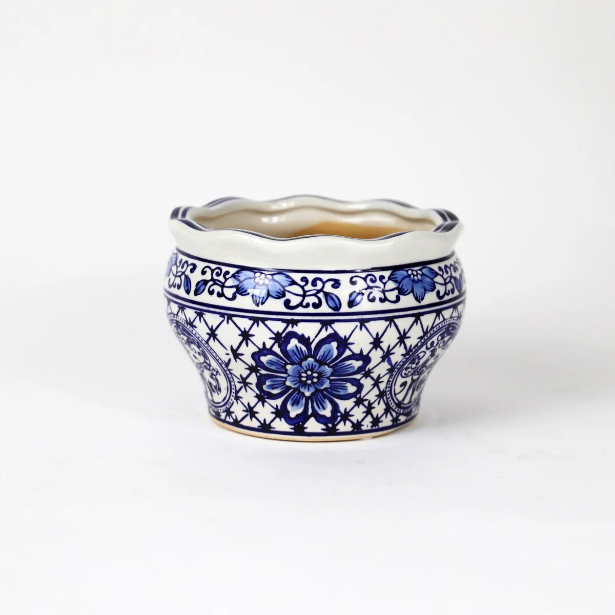 Euro Ceramica Blue and White Ceramic 3 Piece Terrace Garden Planter Set - 6 in. x 6 in. x 4.5 in.