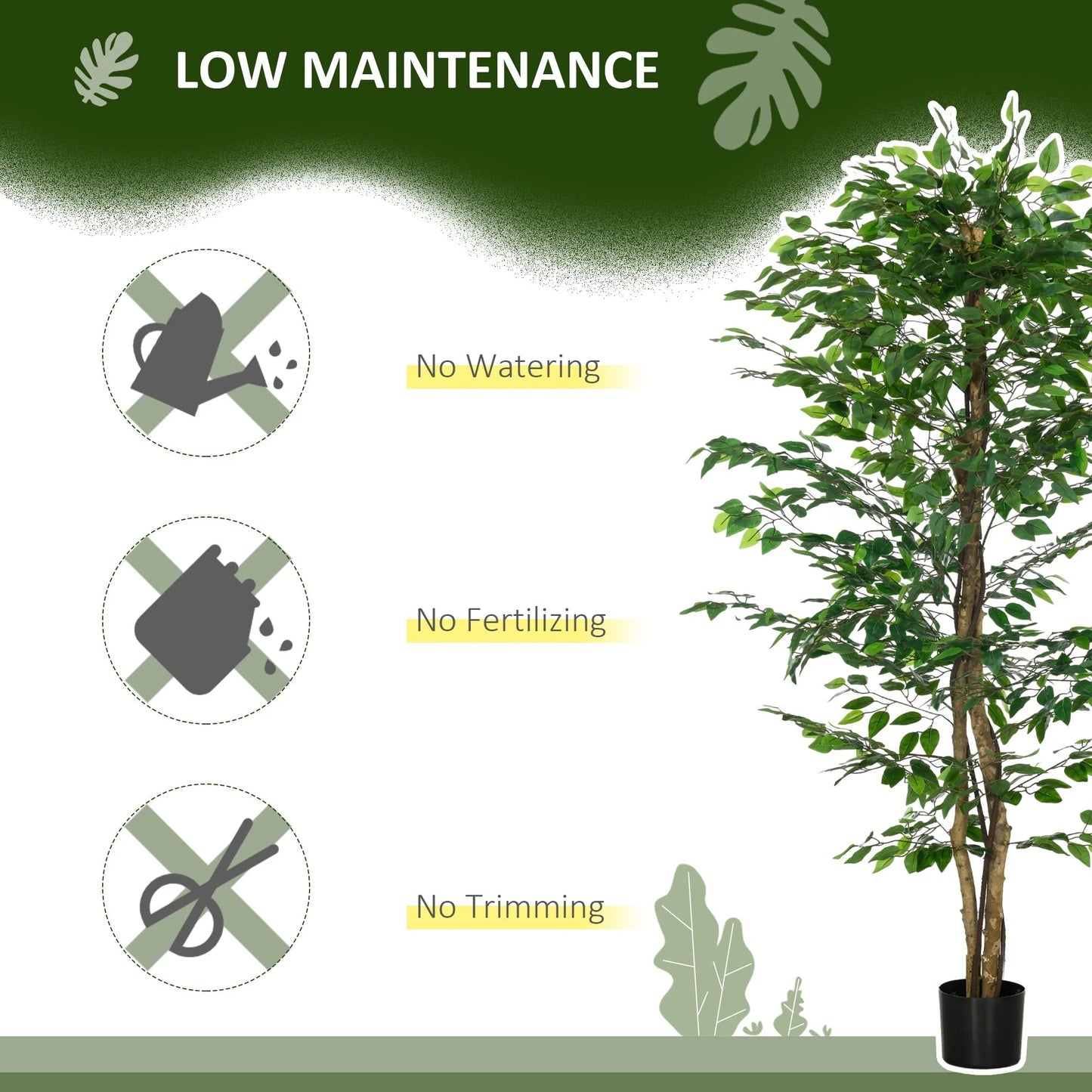 HOMCOM 6ft Artificial Ficus with Pot, Indoor Outdoor Fake Plant for Home Office Living Room Décor