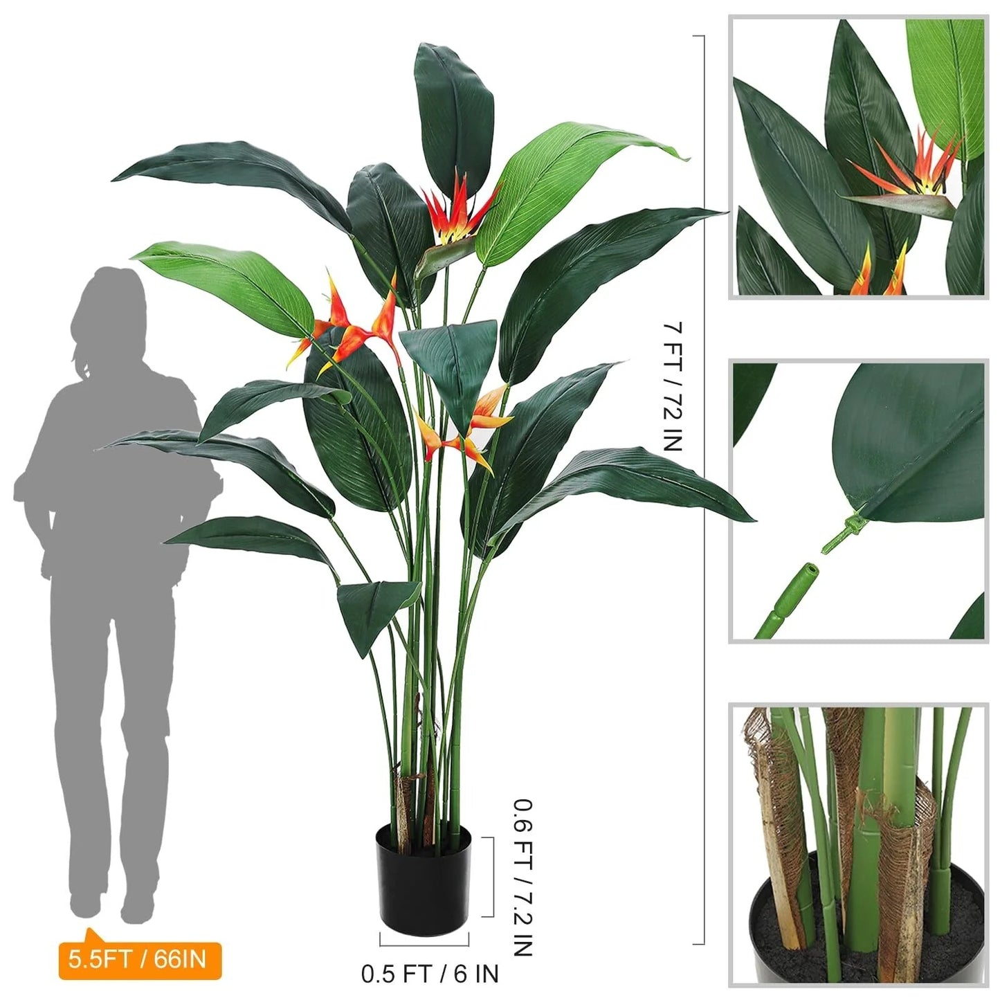 1/2 packArtificial Bird of Paradise Plant 6/7FT(72in) Fake Palm Tree