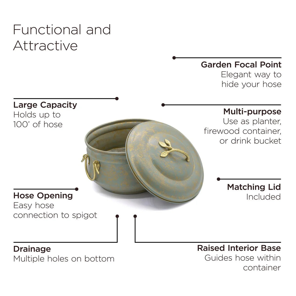 Sedona Hose Pot with Lid, Brass Accents by Good Directions