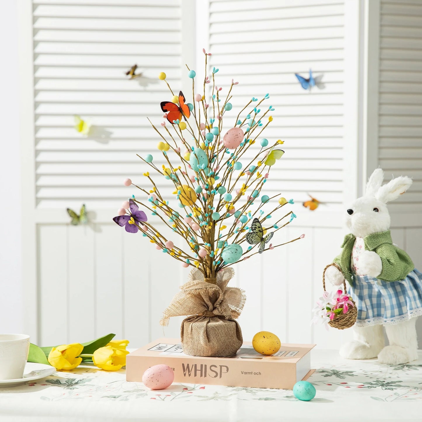 Glitzhome 18"H Easter Eggs Blossom Table Tree Spring Artificial Plants Centerpieces