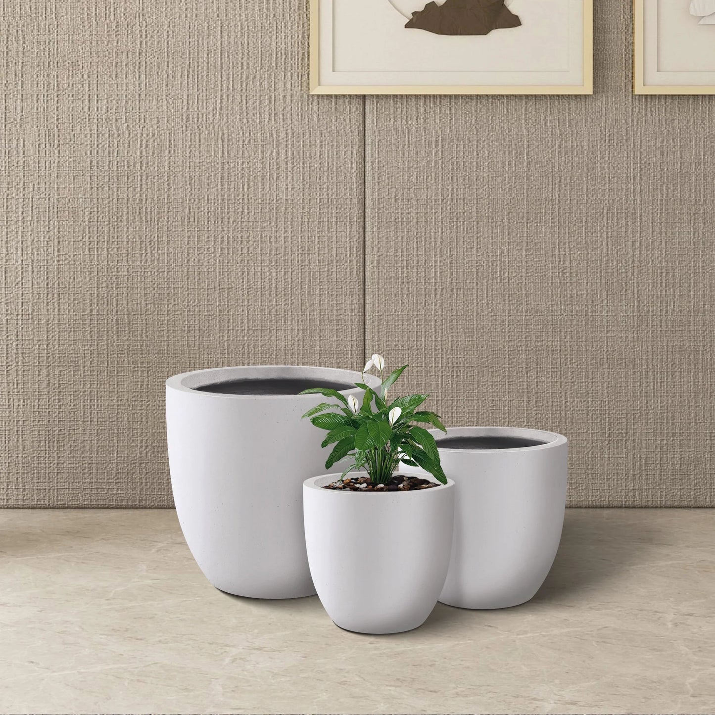 Kante 20", 16.5", 13.3"W Weathered Finish Round Concrete Planters (Set of 3), Outdoor/Indoor Decorative Pots w/ Drainage Hole