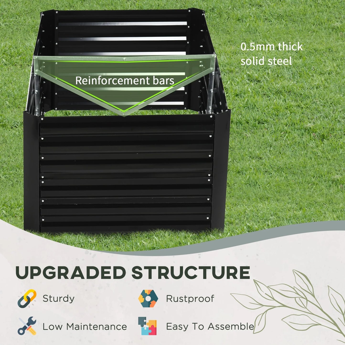 Outsunny Raised Garden Bed, 71" x 36" x 23" Galvanized Steel Planters for Outdoor Plants with Reinforced Rods